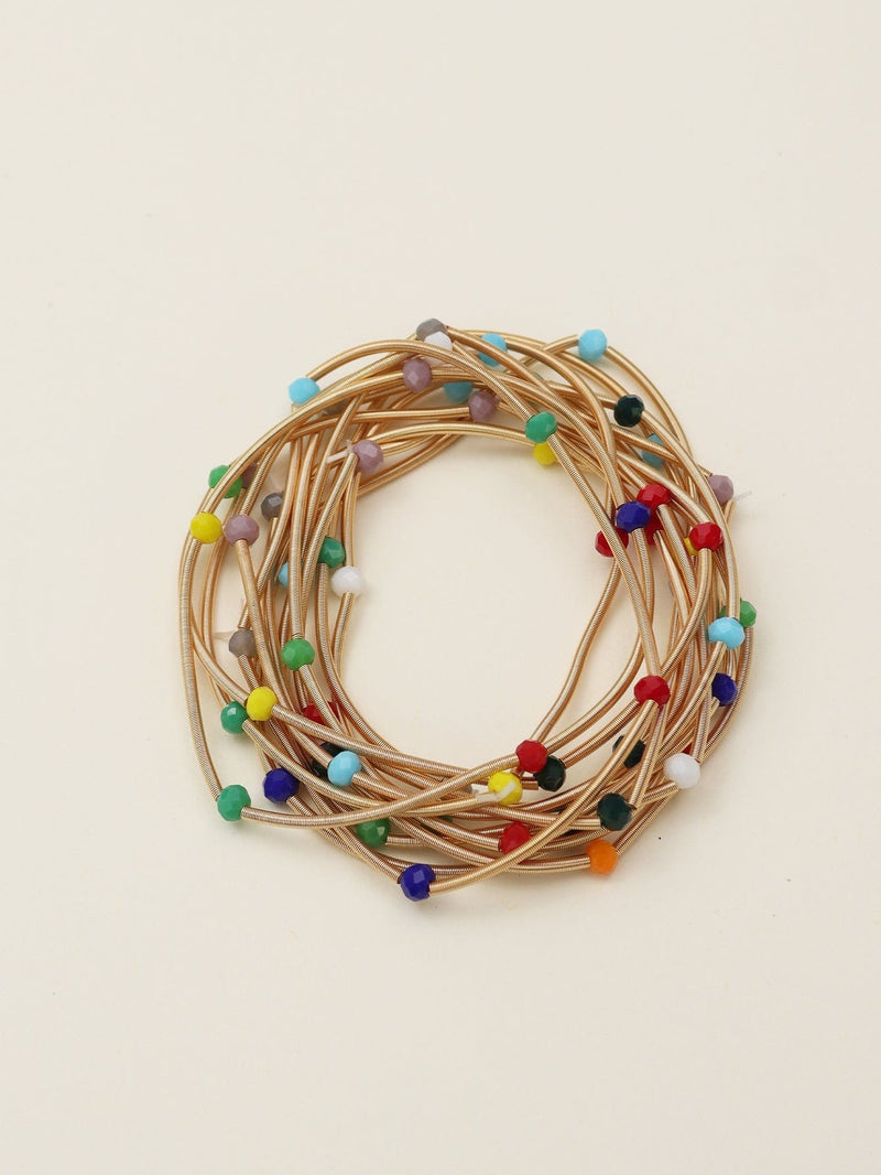CB2176 Rhinestone Beads and Coil Stretch Bracelet Set - MiMi Wholesale