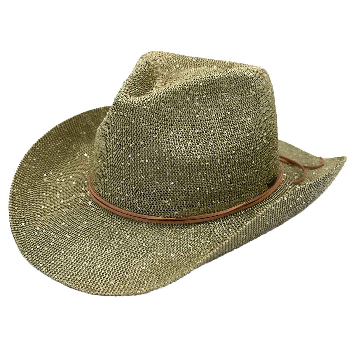 CBC03 C.C Brand Sequin Detail Cowboy Hat With Suede Trim - MiMi Wholesale
