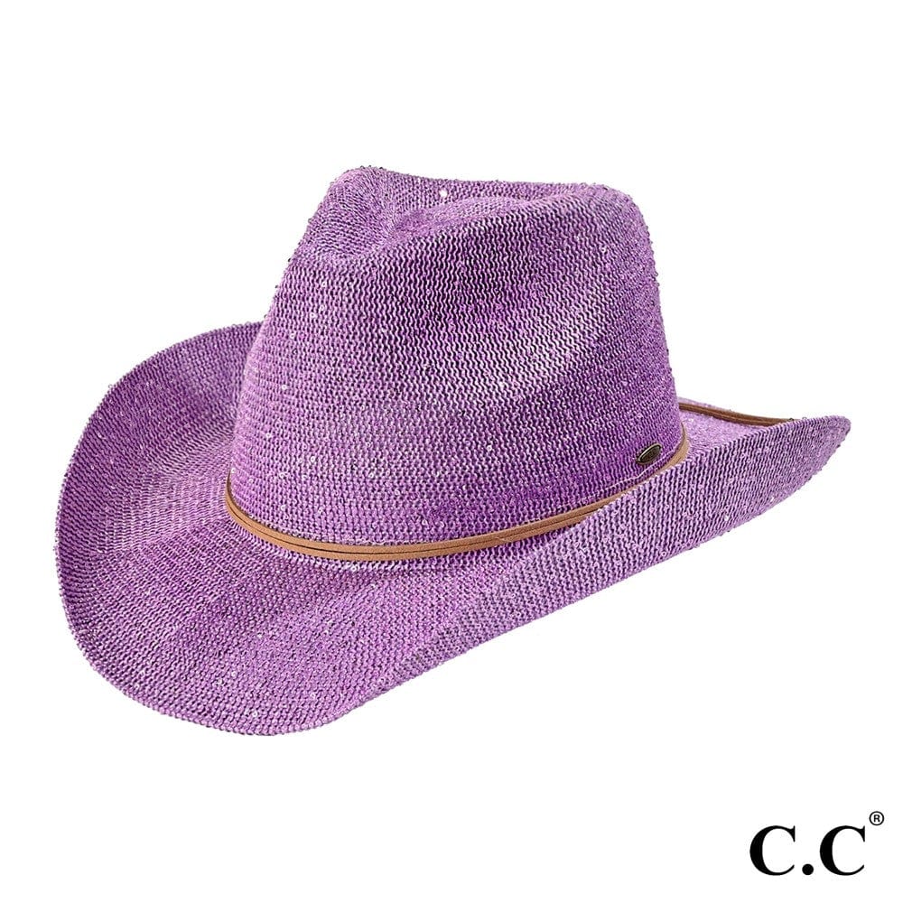 CBC03 C.C Brand Sequin Detail Cowboy Hat With Suede Trim - MiMi Wholesale