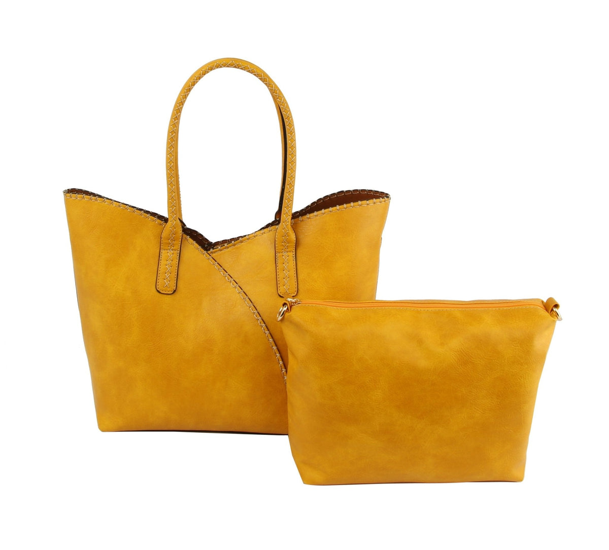 COL0012 2-in-1 Stitch Trim Detail Shoulder/Tote Set Bag - MiMi Wholesale