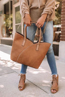 COL0012 2-in-1 Stitch Trim Detail Shoulder/Tote Set Bag - MiMi Wholesale