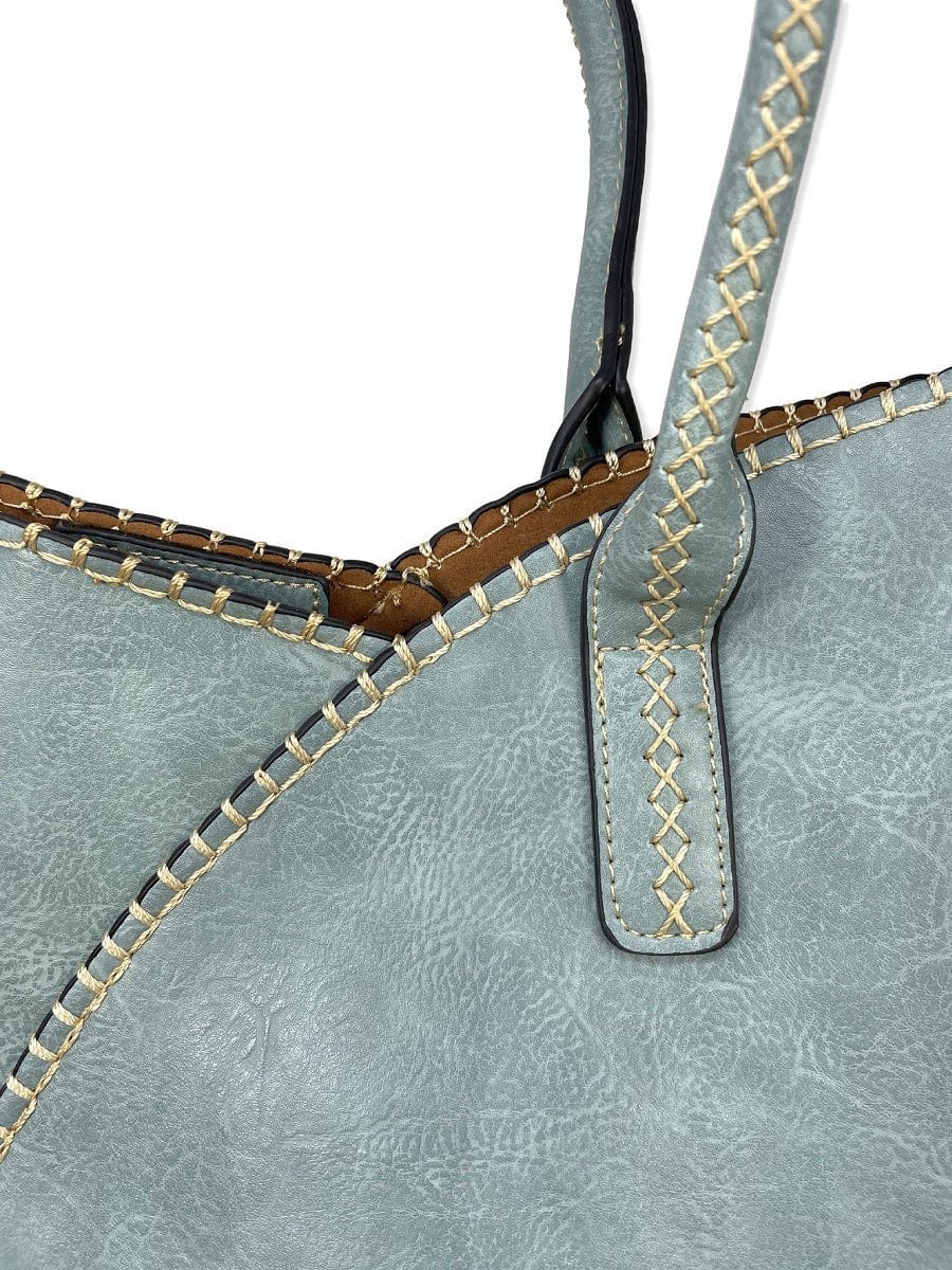 COL0012 2-in-1 Stitch Trim Detail Shoulder/Tote Set Bag - MiMi Wholesale