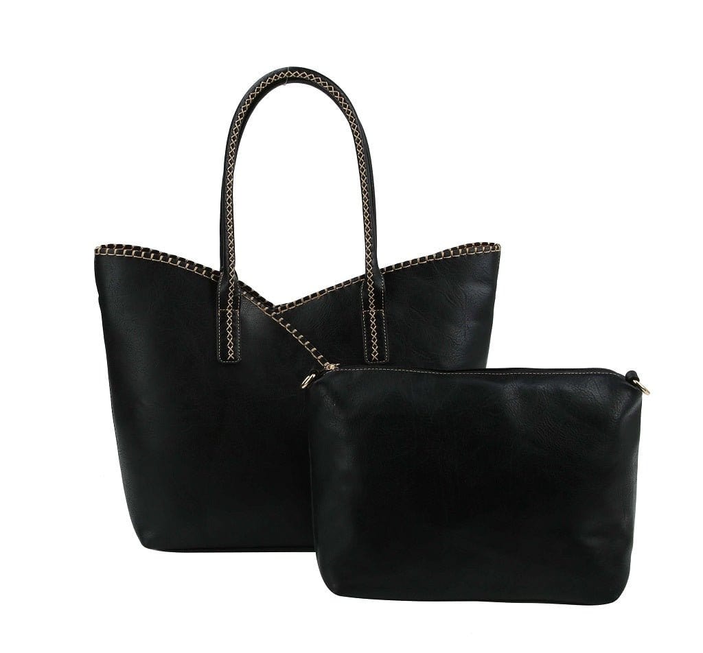 COL0012 2-in-1 Stitch Trim Detail Shoulder/Tote Set Bag - MiMi Wholesale