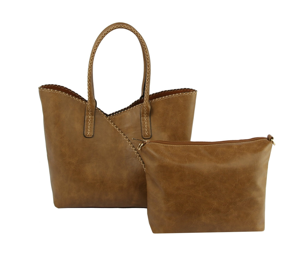 COL0012 2-in-1 Stitch Trim Detail Shoulder/Tote Set Bag - MiMi Wholesale