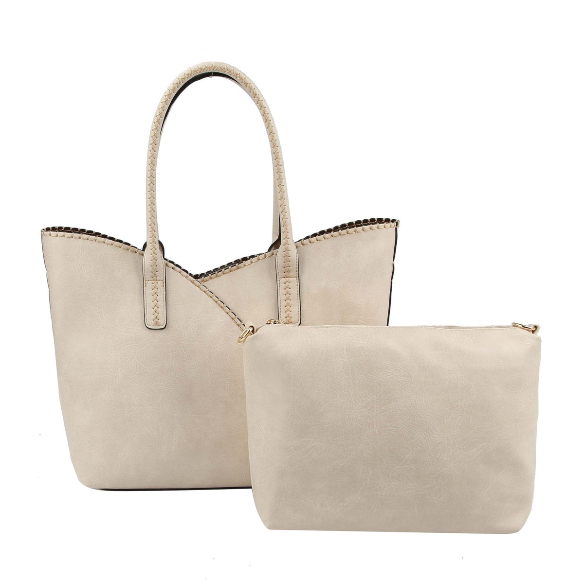 COL0012 2-in-1 Stitch Trim Detail Shoulder/Tote Set Bag - MiMi Wholesale