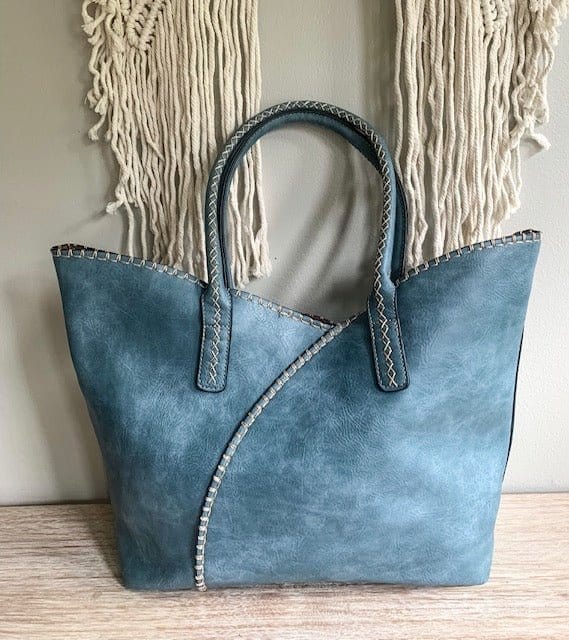 COL0012 2-in-1 Stitch Trim Detail Shoulder/Tote Set Bag - MiMi Wholesale