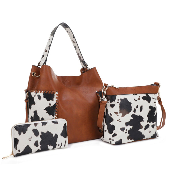 EJ95037U3 Tori Cow Piece Shoulder Bag Set - MiMi Wholesale