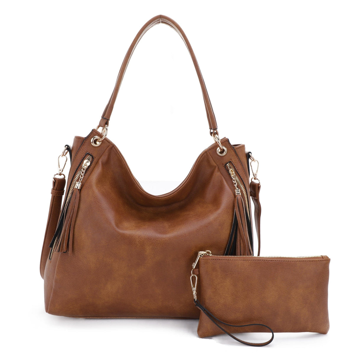 FC20496 Tonya Double Zipper 2 in 1 Hobo Bag With Wristlet - MiMi Wholesale