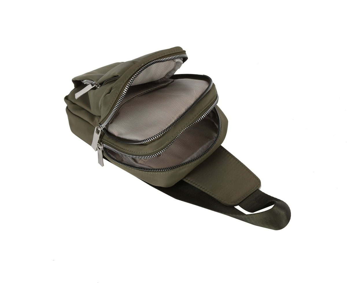 GLMA0098 Rena Double Zipper Nylon Sling Bag - MiMi Wholesale