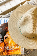 H3318 Turquoise Bead Chain Straw Panama Sun Hat - MiMi Wholesale