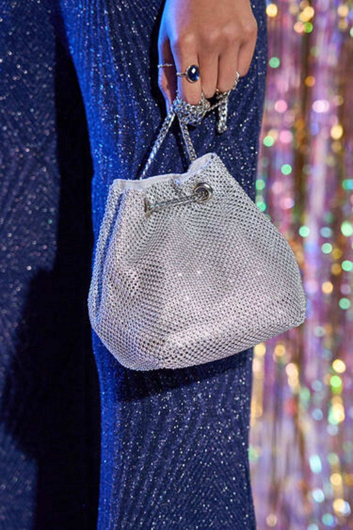 HD3227 Rhinestone Mesh Bucket Handbag - MiMi Wholesale