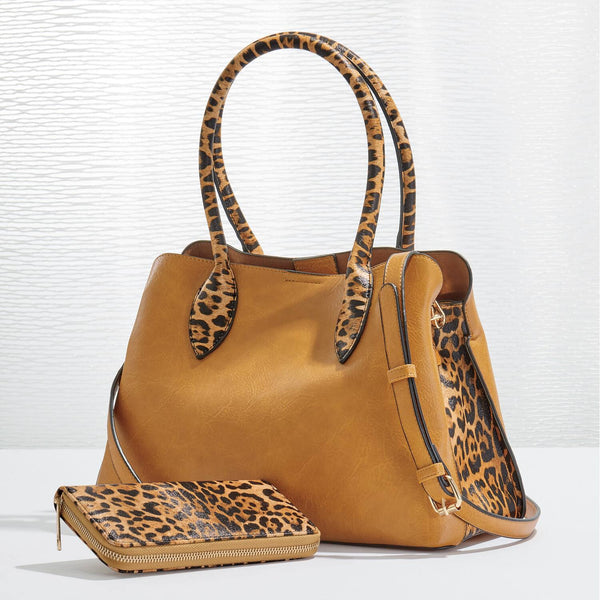 HGV0092W Leopard Detail Top Handle Handbag/Crossbody - MiMi Wholesale