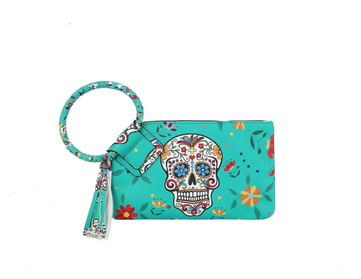 JY0406 Gabriela Sugar Skull Day of the Dead Tassel Wristlet/Clutch - MiMi Wholesale