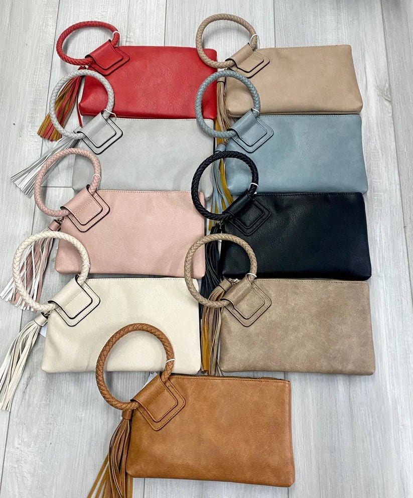 JYM0346 Soft Vegan Leather Wristlet/Clutch With Tassel - MiMi Wholesale