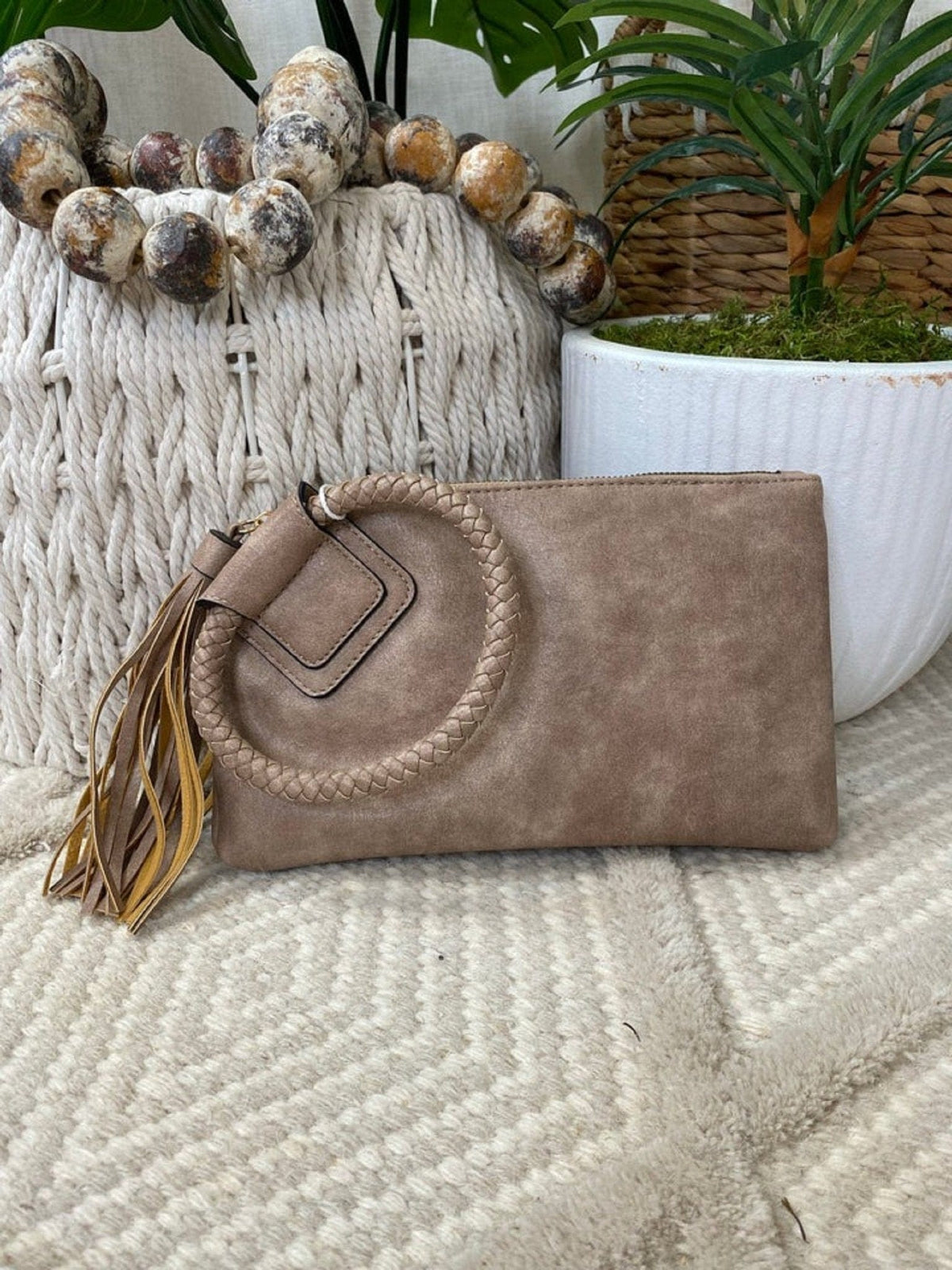 JYM0346 Soft Vegan Leather Wristlet/Clutch With Tassel - MiMi Wholesale
