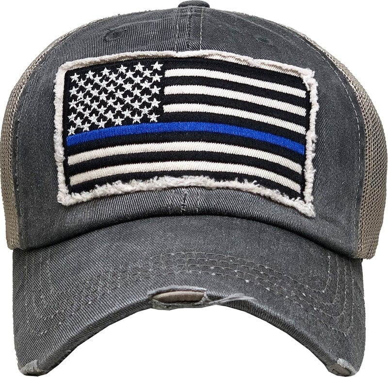 KBV1312 "Blue Line Flag" Vintage Washed Baseball Cap - MiMi Wholesale