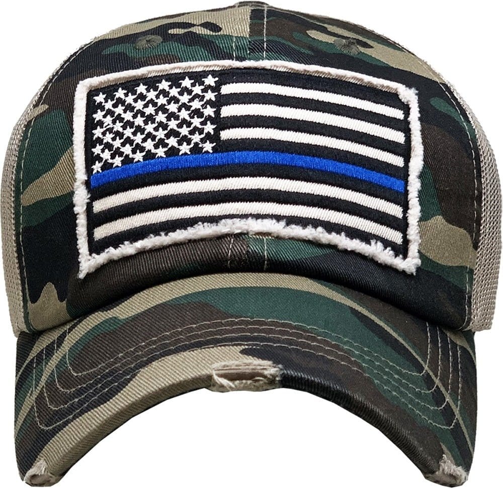 KBV1312 "Blue Line Flag" Vintage Washed Baseball Cap - MiMi Wholesale