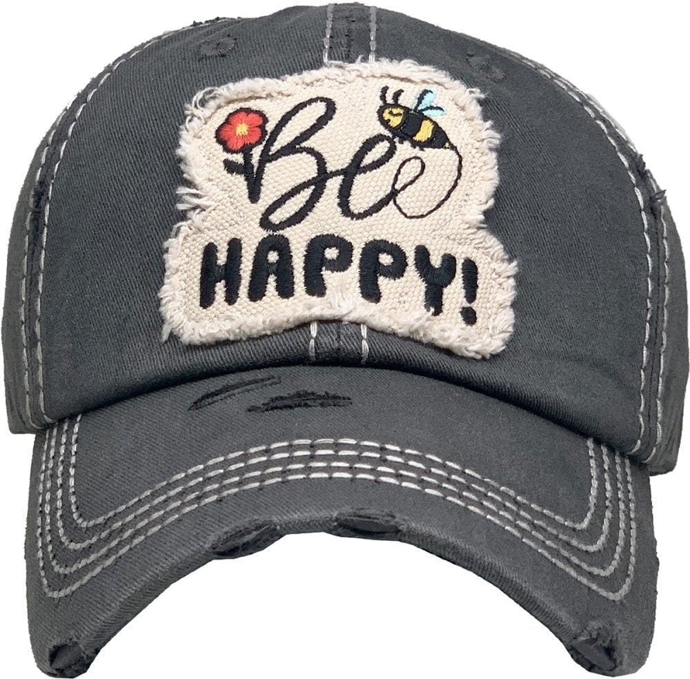 KBV1366 "Be Happy" Vintage Washed Baseball Cap - MiMi Wholesale