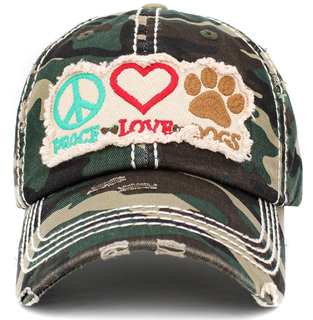 KBV1405 ''PEACE LOVE DOGS" Distressed Cotton Cap - MiMi Wholesale