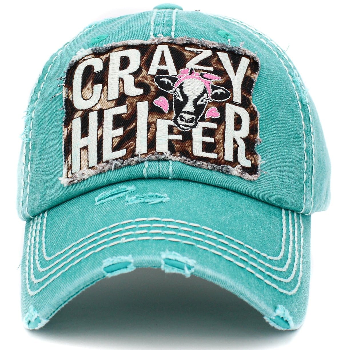 KBV1412 "Crazy Heifer" Vintage Distressed Cotton Cap - MiMi Wholesale