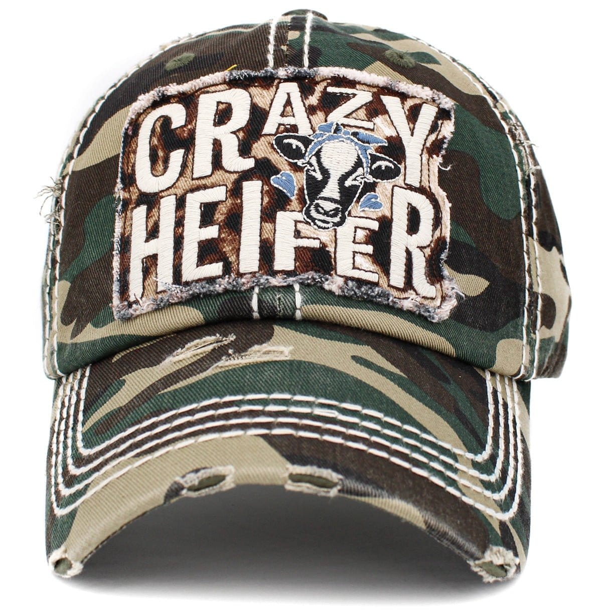 KBV1412 "Crazy Heifer" Vintage Distressed Cotton Cap - MiMi Wholesale