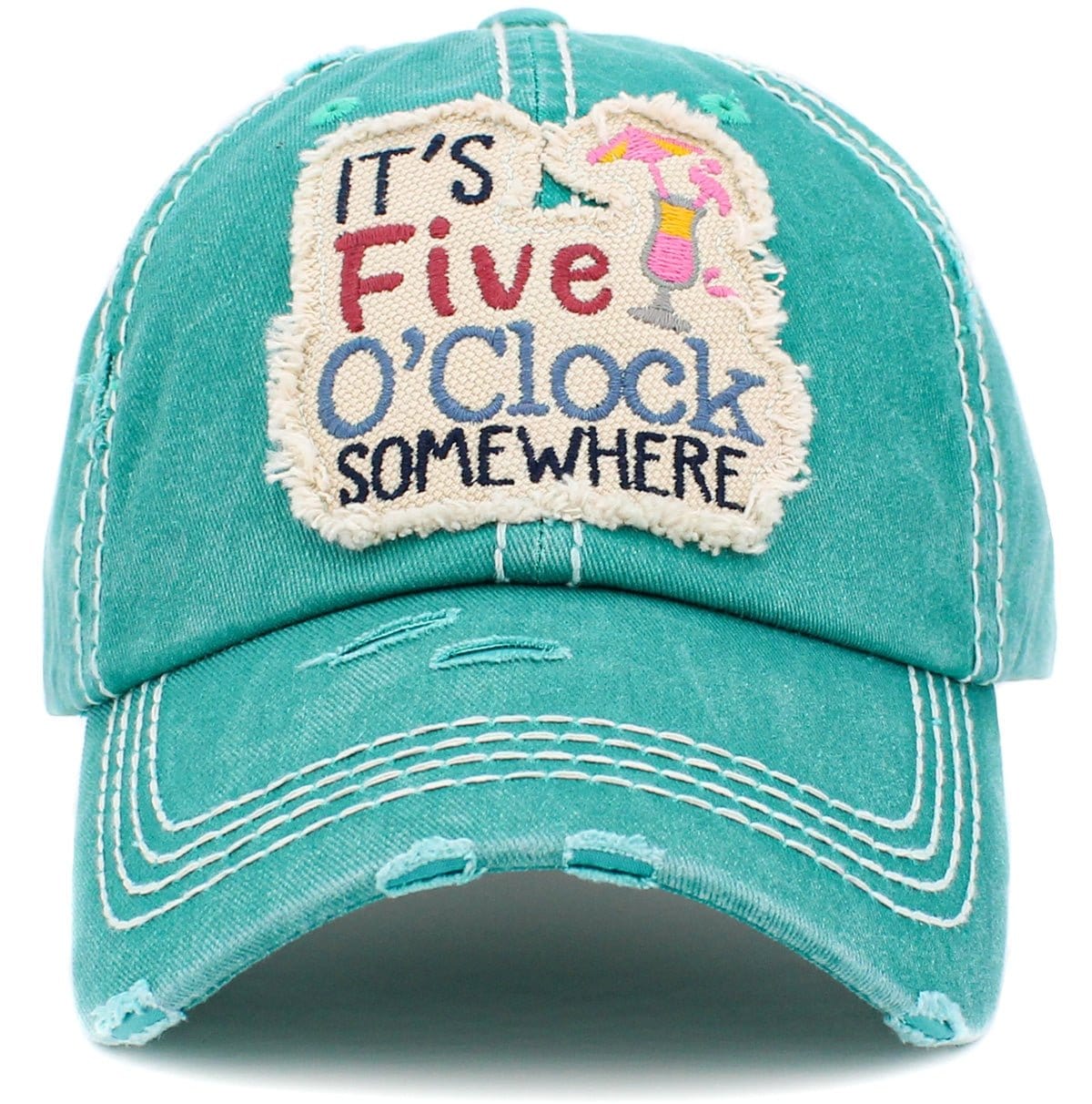 KBV1426 "It's Five O'Clock Somewhere" Vintage Distressed Cotton Cap - MiMi Wholesale