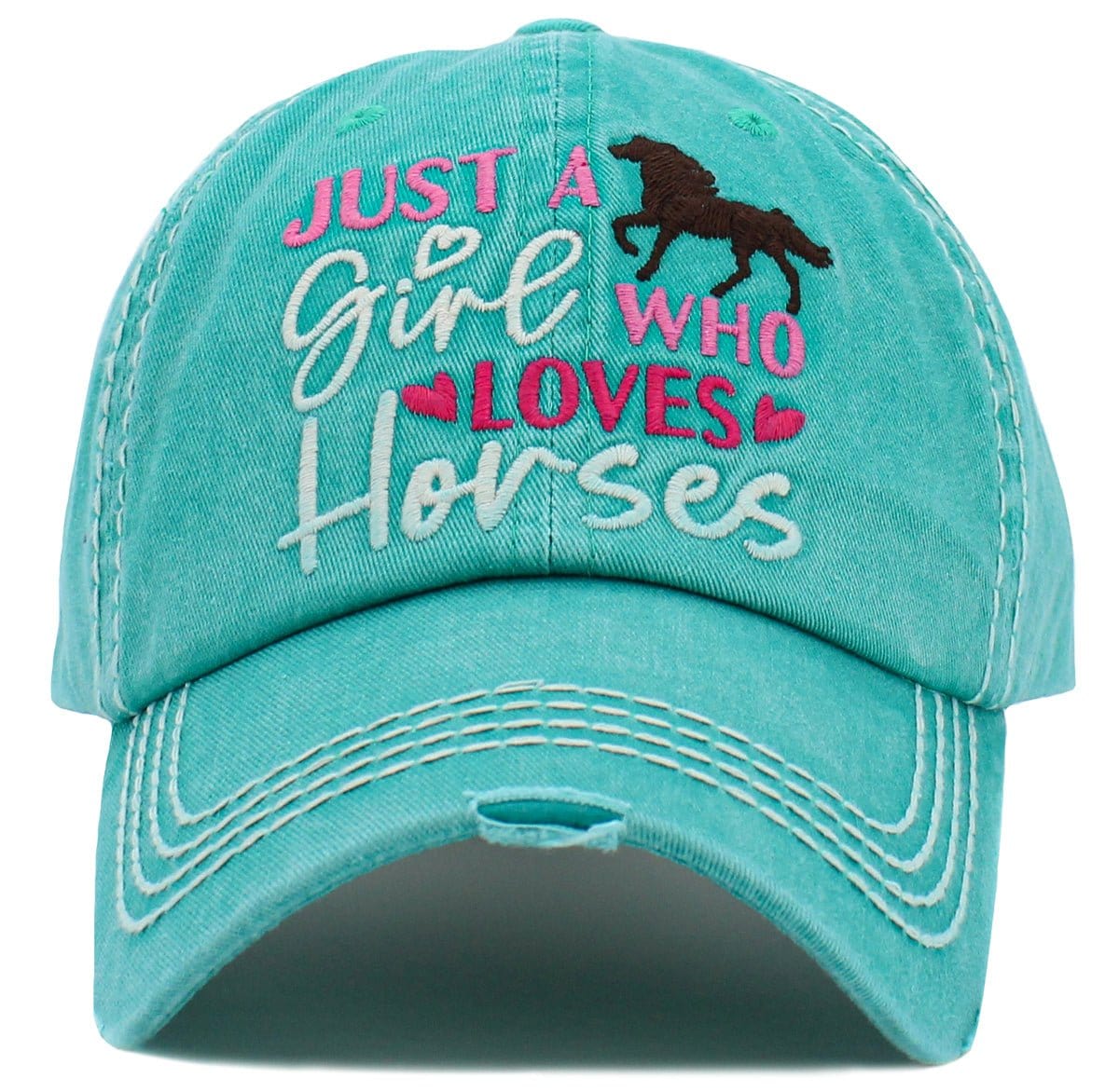 KBV1481 'Just a Girl who Loves Horses ' Washed Vintage Ballcap - MiMi Wholesale