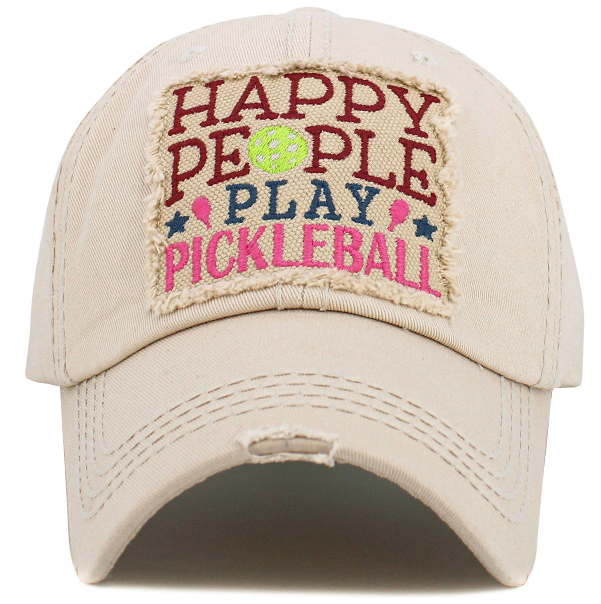 KBV1572 Happy People Play Pickleball Washed Vintage Ballcap - MiMi Wholesale