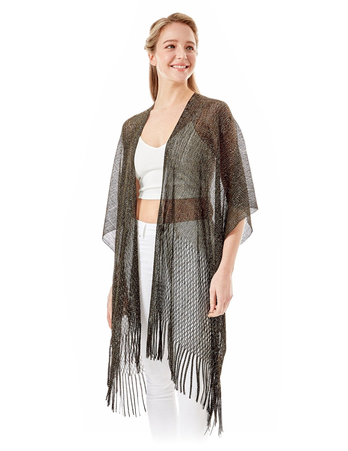 LOF802 Metallic Net Fringe Cover-up - MiMi Wholesale