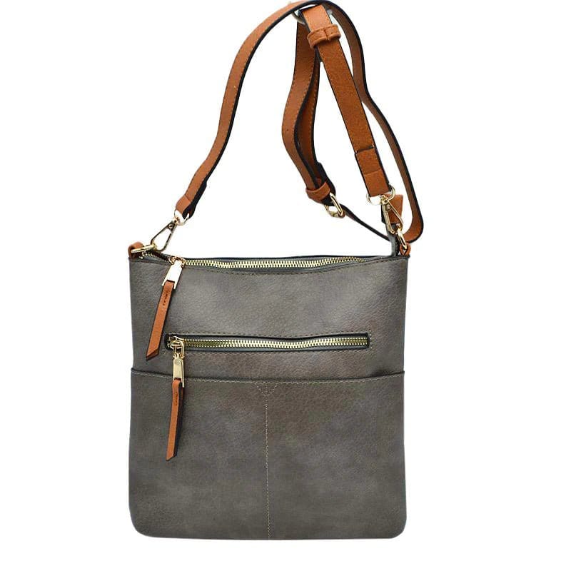LQF038 Elina Zipper Front Crossbody Bag - MiMi Wholesale