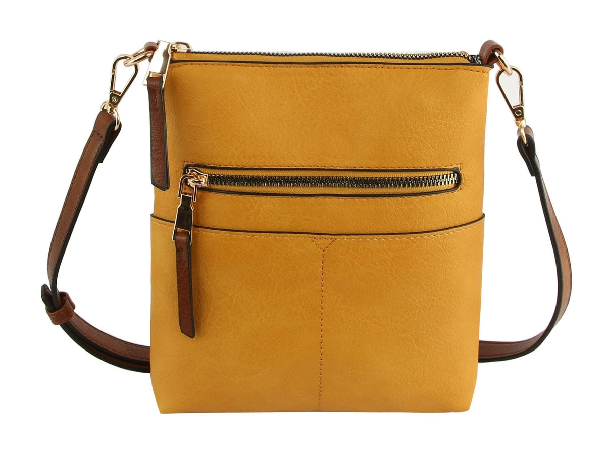 LQF038 Elina Zipper Front Crossbody Bag - MiMi Wholesale