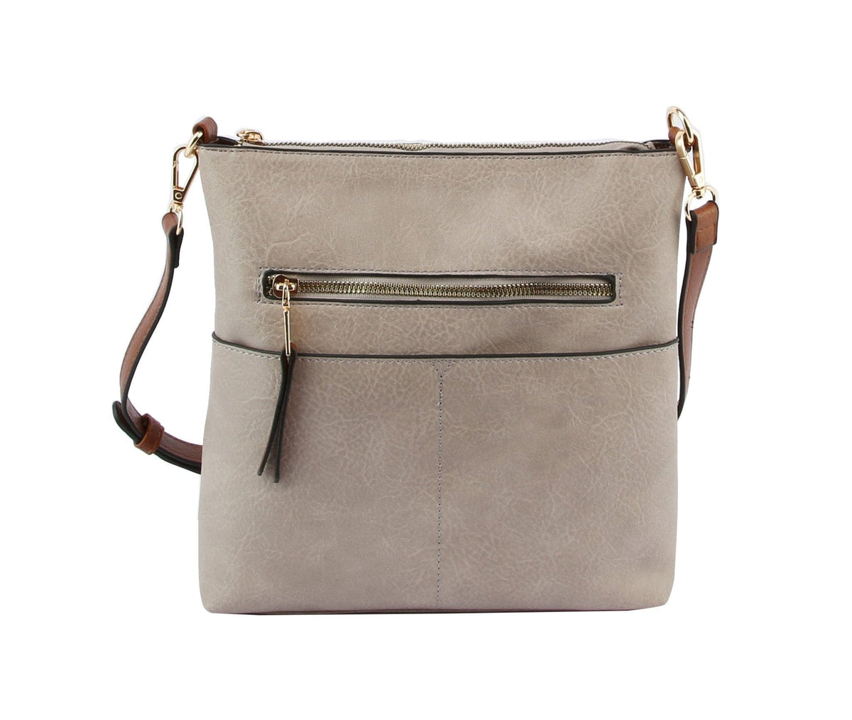 LQF038 Elina Zipper Front Crossbody Bag - MiMi Wholesale