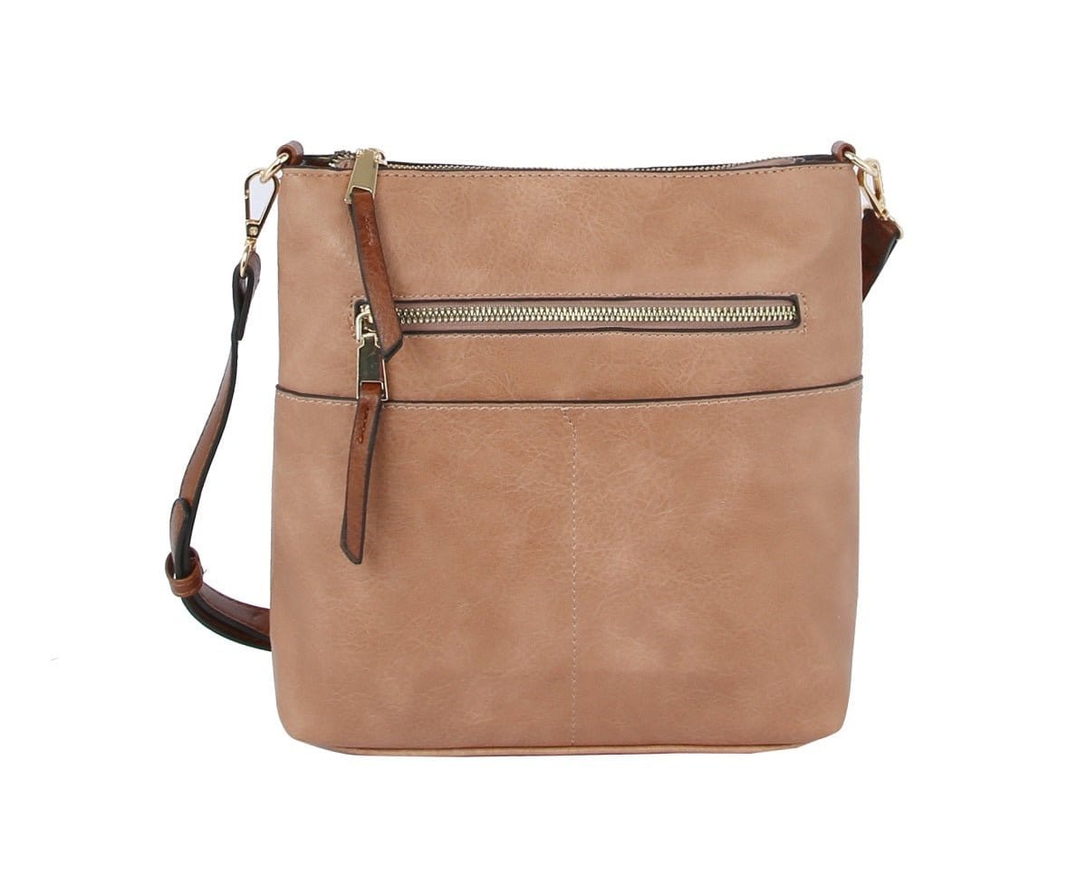 LQF038 Elina Zipper Front Crossbody Bag - MiMi Wholesale
