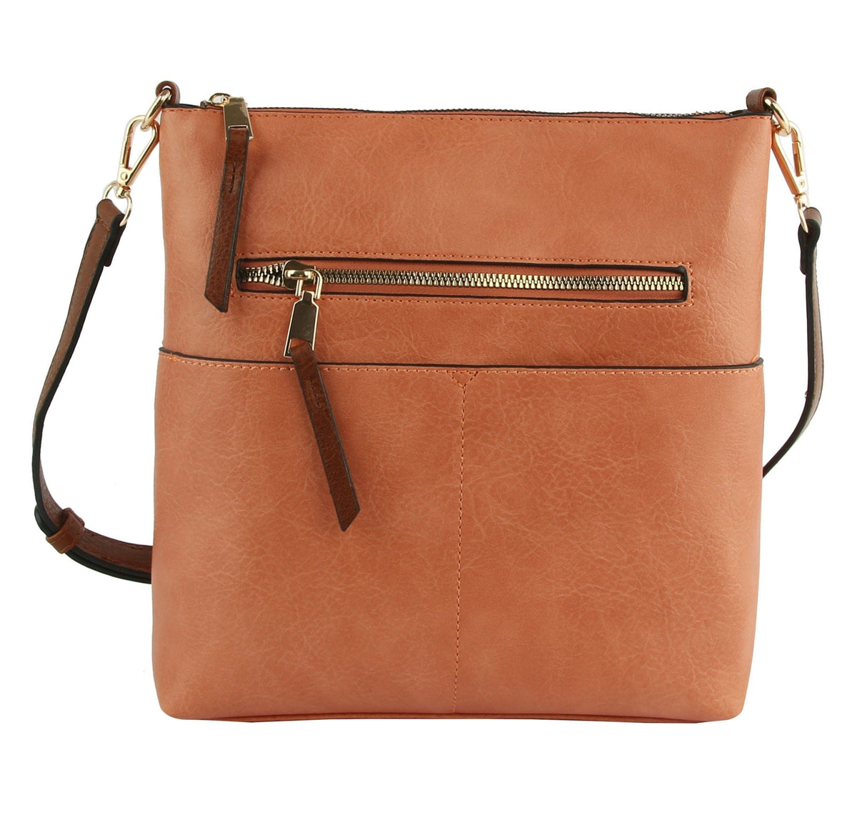 LQF038 Elina Zipper Front Crossbody Bag - MiMi Wholesale