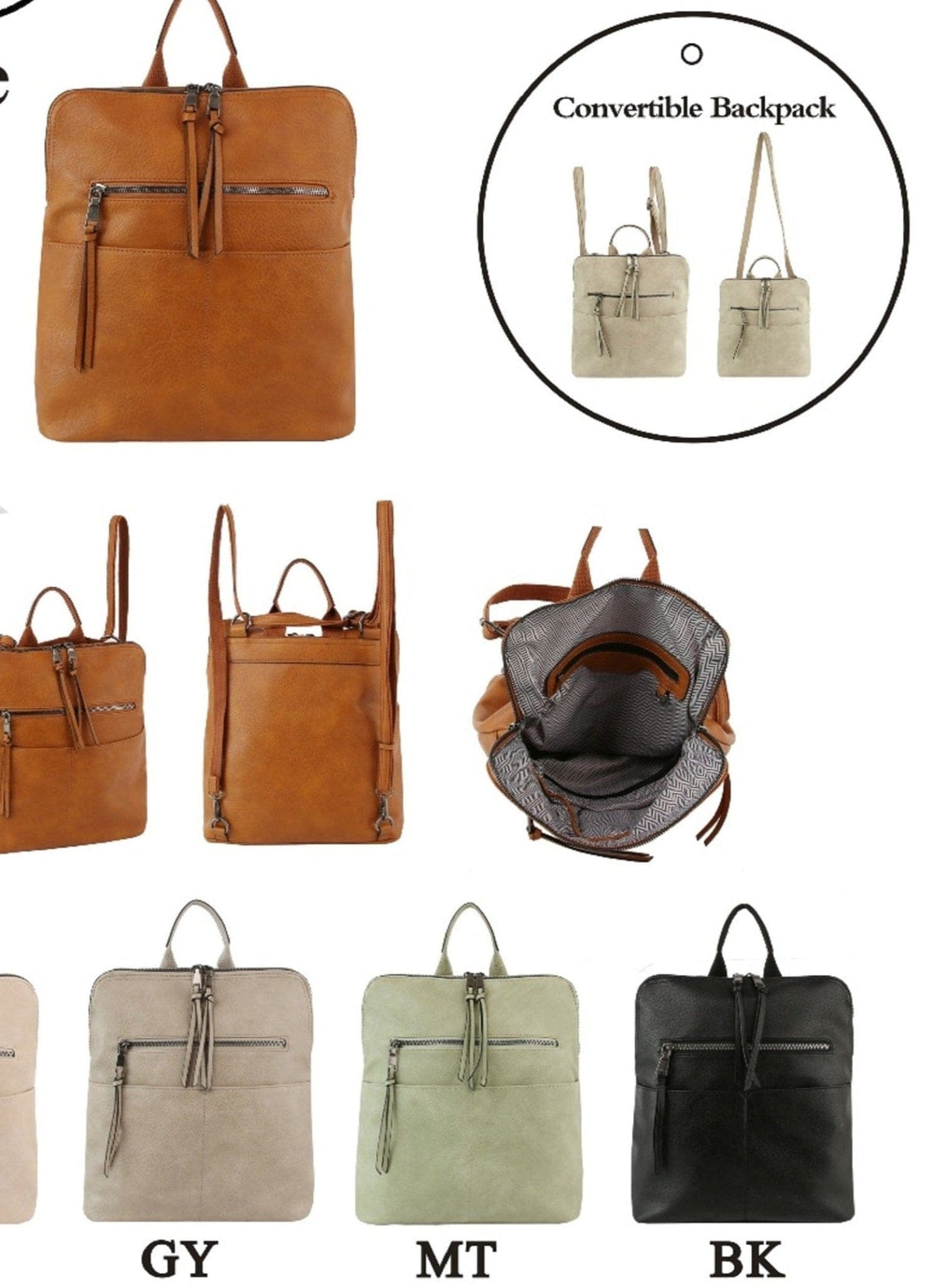 LSD186 Lauren Front Zipper Convertible Backpack - MiMi Wholesale