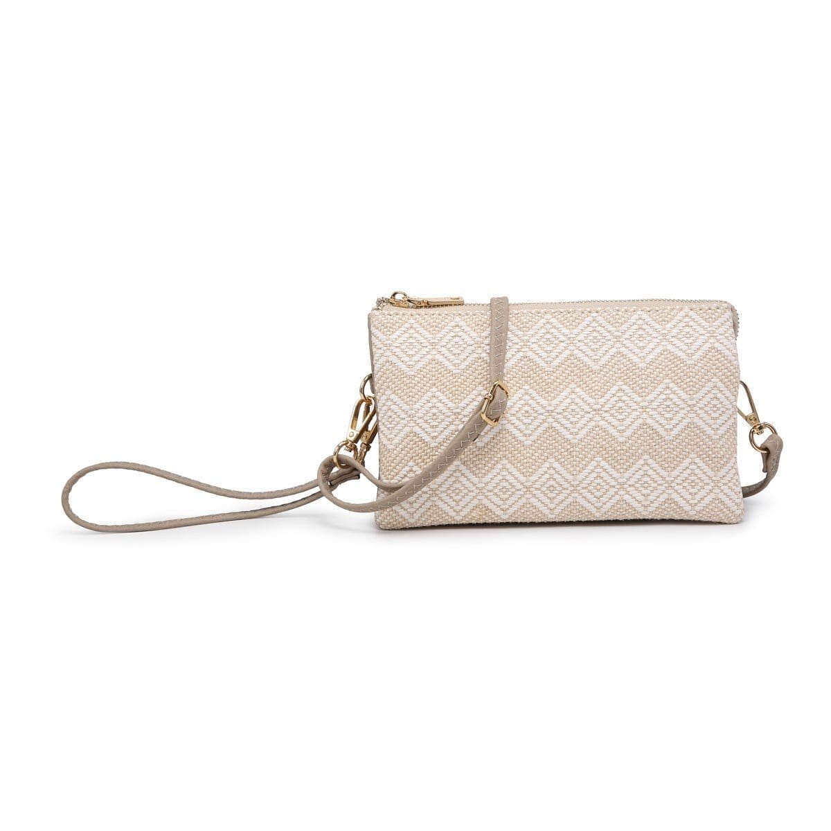 M013DIA Straw-Textured 3 Compartment Crossbody - MiMi Wholesale