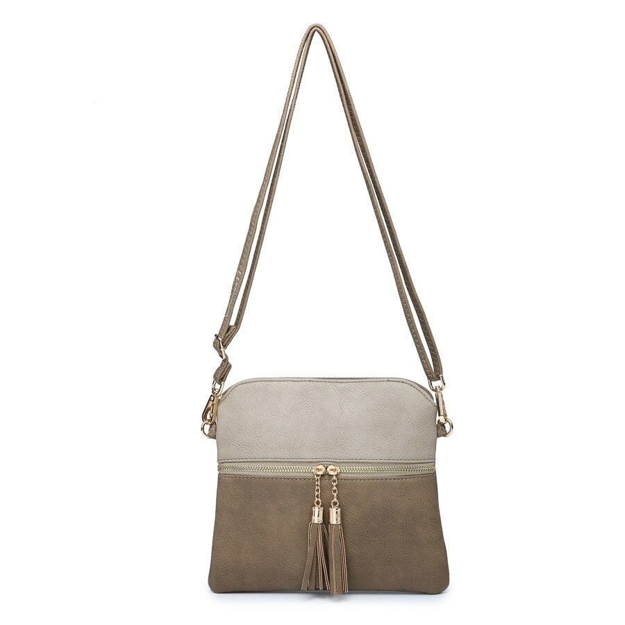 M1785 Monogrammable Two Tone Crossbody with Tassel - MiMi Wholesale