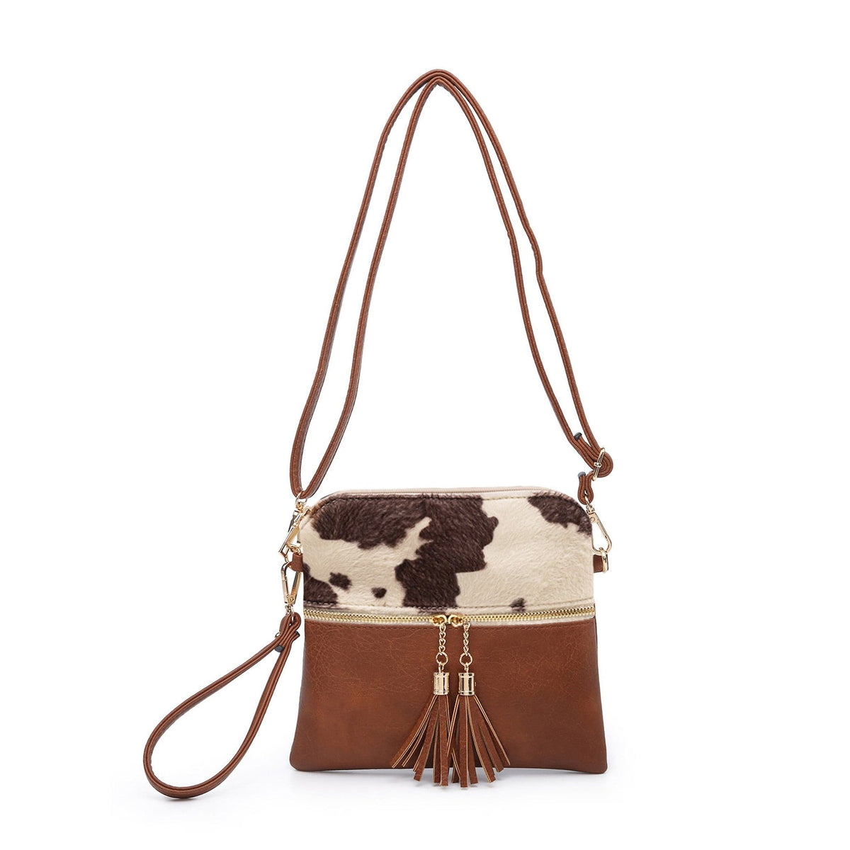 M1785 Monogrammable Two Tone Crossbody with Tassel - MiMi Wholesale