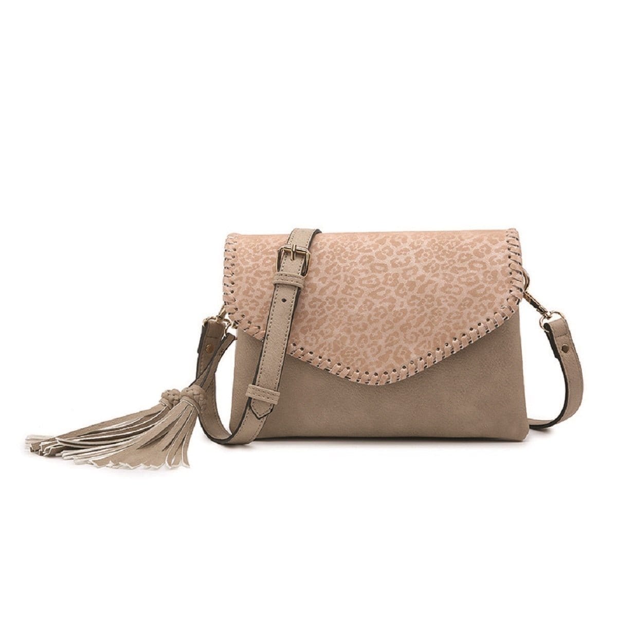 M1802A Flapover Crossbody w/ Whipstitch & Double Tassel - MiMi Wholesale