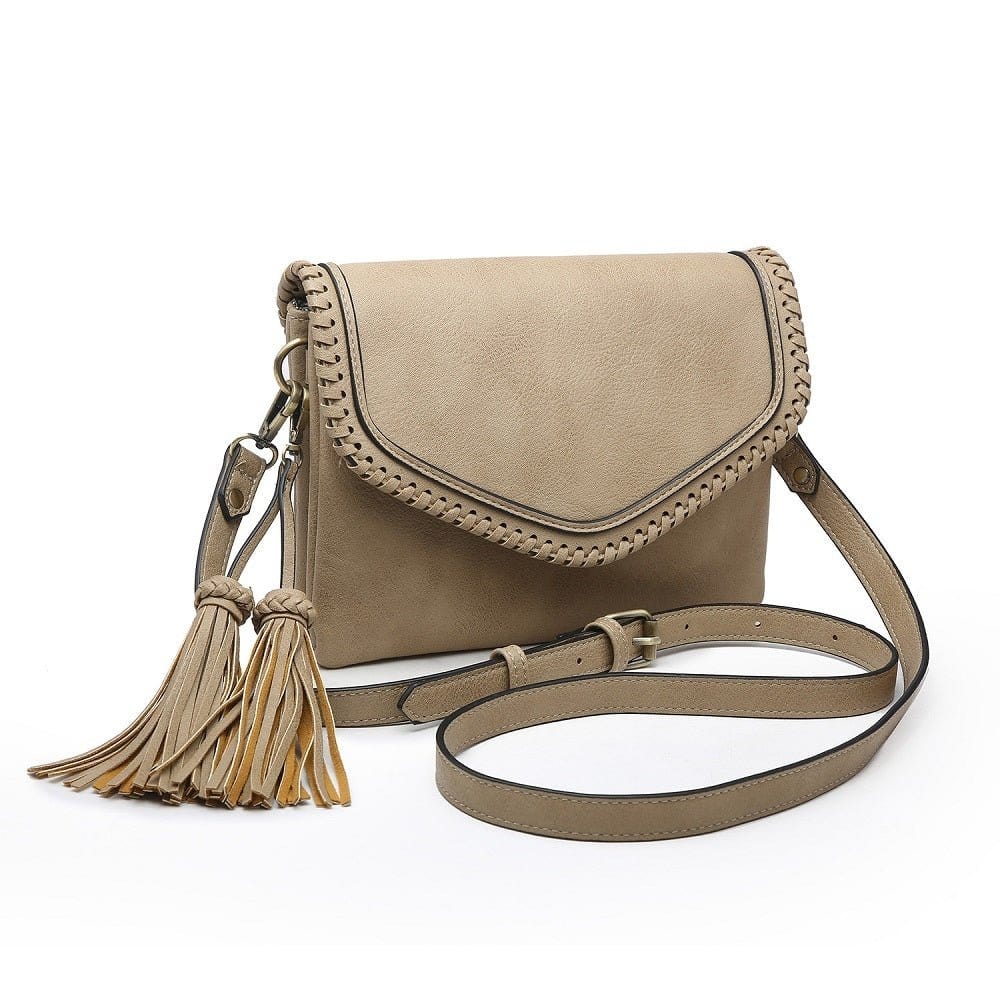 M1802A Flapover Crossbody w/ Whipstitch & Double Tassel - MiMi Wholesale