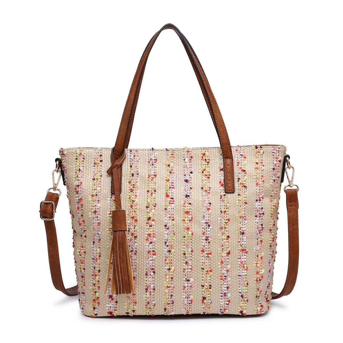 M1921 2 Tone Straw-Textured Tote - MiMi Wholesale