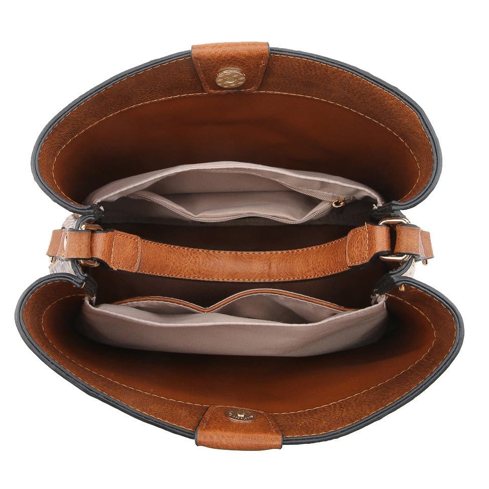 M1951 Three Compartment Satchel w/ Zip and Inner Slip Pockets - MiMi Wholesale