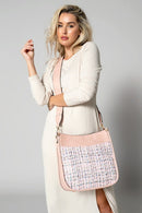 M1977TWD Chloe Tweed Crossbody w/ Guitar Strap - MiMi Wholesale