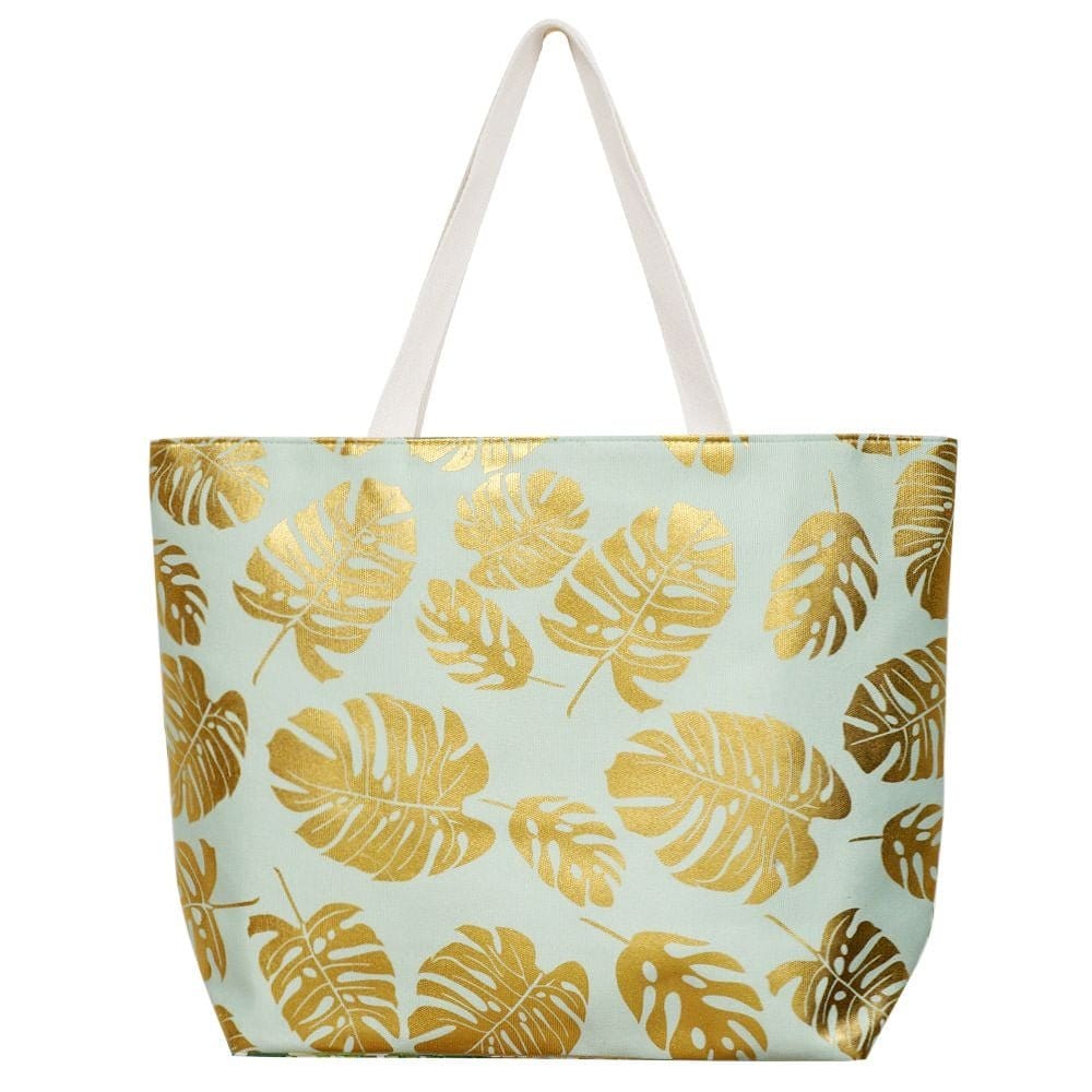 MB0085 Silver Tropical Leaf Foil Beach Bag - MiMi Wholesale