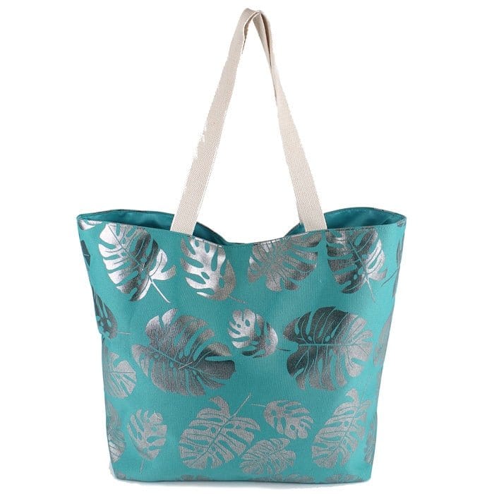 MB0085 Silver Tropical Leaf Foil Beach Bag - MiMi Wholesale