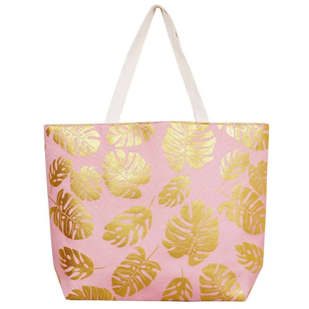 MB0085 Silver Tropical Leaf Foil Beach Bag - MiMi Wholesale