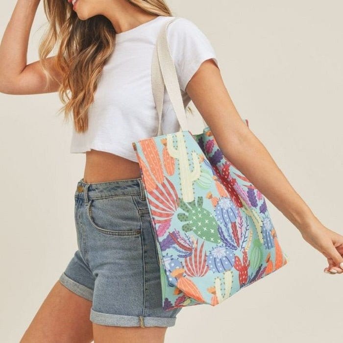 MB0135 Multi-Color Cactus Beach Tote Bag - MiMi Wholesale