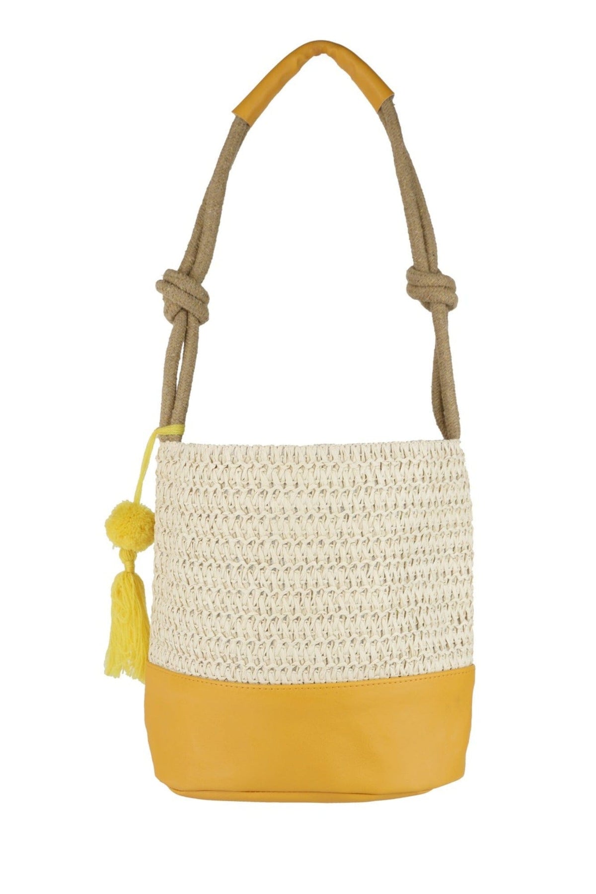 MB0209 Cora Straw Bucket Bag With Tassel - MiMi Wholesale