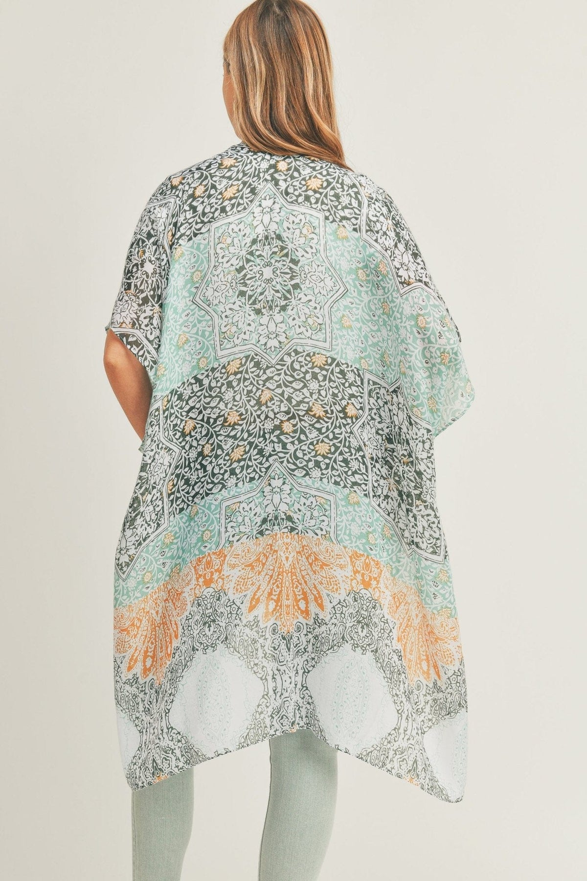 MS0286 Leena Mixed Print Kimono - MiMi Wholesale