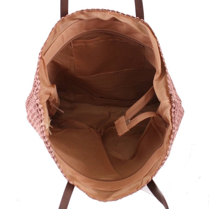PB0033 Leather Handle Straw Beach Bag/Tote - MiMi Wholesale